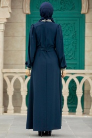 Neva Style - Boncuk Detaylı Lacivert Tesettür Elbise 364700L - Thumbnail
