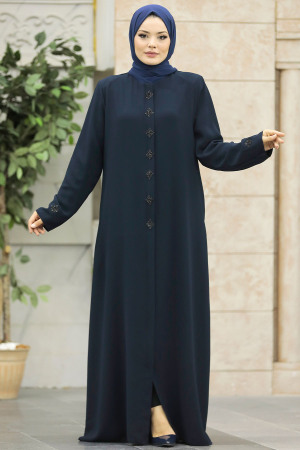 Neva Style - Boncuk Detaylı Lacivert Tesettür Ferace 62535L - 3