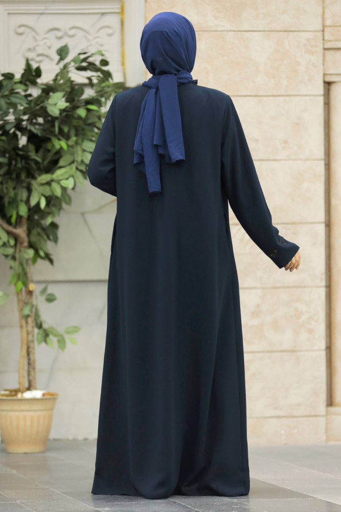 Neva Style - Boncuk Detaylı Lacivert Tesettür Ferace 62535L - 4