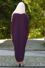 Neva Style - Boncuk Detaylı Mor Tesettür Elbise 1009MOR - Thumbnail
