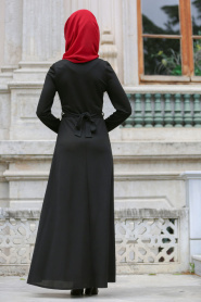 Neva Style - Boncuk Detaylı Siyah Tesettür Elbise 100130S - Thumbnail