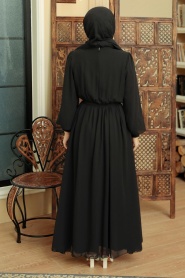 Neva Style - Boncuk Detaylı Siyah Tesettür Elbise 10411S - Thumbnail