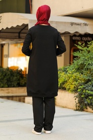 Neva Style - Boncuk Detaylı Siyah Tesettür Eşofman Takım 91720S - Thumbnail