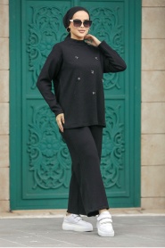 Neva Style - Boncuk Detaylı Siyah Tesettür İkili Takım 71041S - Thumbnail