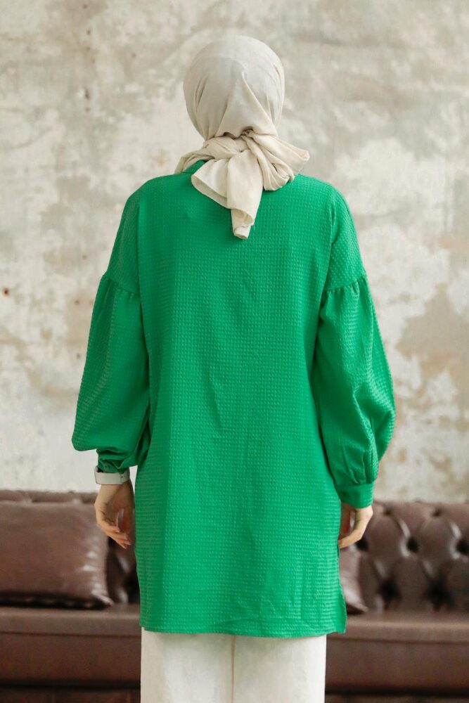 Neva Style - Boncuk Detaylı Yeşil Tesettür Tunik 11221Y - 2