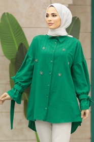 Neva Style - Boncuk Detaylı Yeşil Tesettür Tunik 603Y - Thumbnail