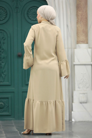 Neva Style - Boncuk İşlemeli Bej Tesettür Ferace 20009BEJ - 5