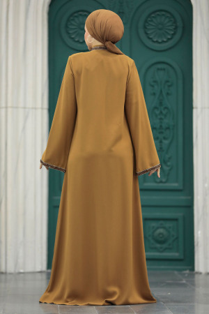 Neva Style - Boncuk İşlemeli Camel Tesettür Ferace 20070C - 3