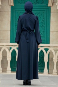 Neva Style - Boncuk İşlemeli Lacivert Tesettür Elbise 358600L - Thumbnail