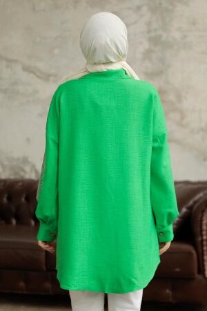 Neva Style - Boncuk İşlemeli Yeşil Tesettür Tunik 11351Y - 4