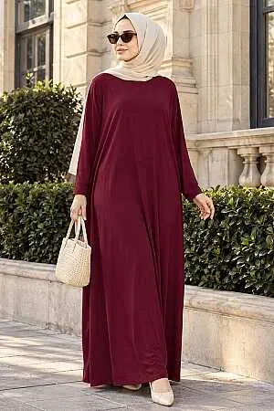 Abaya longue à manches chauve-souris – Bordeaux 17801BR 