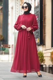 Neva Style - Bordo Tesettür Elbise 51202BR - Thumbnail