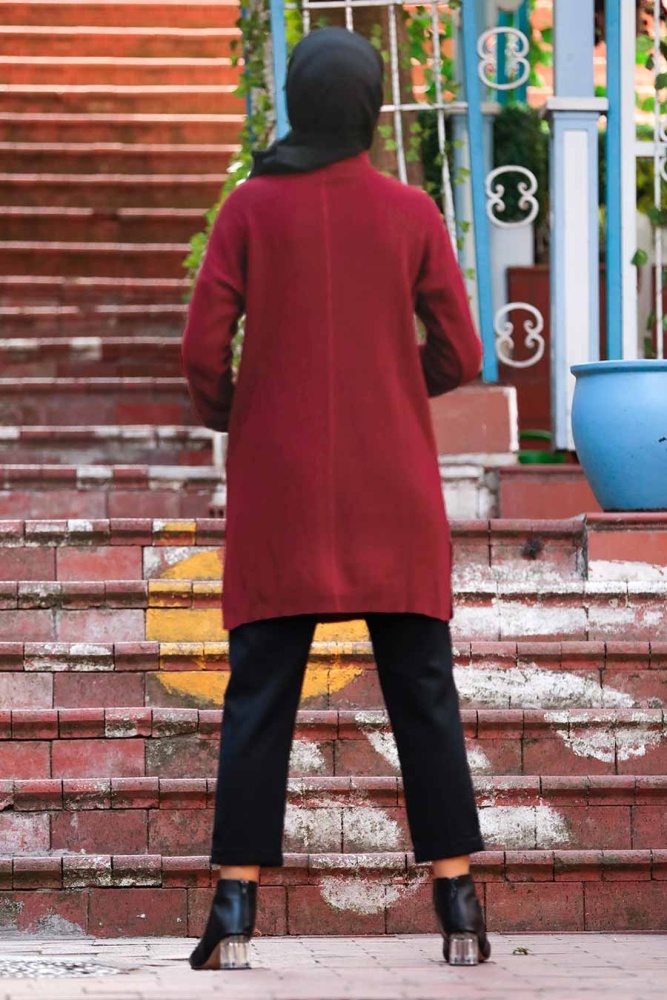  Bordo Tesettür Triko Tunik 18441BR - 2