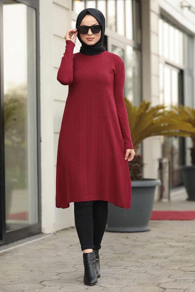 Neva Style - Bordo Tesettür Triko Tunik 2321BR - 1