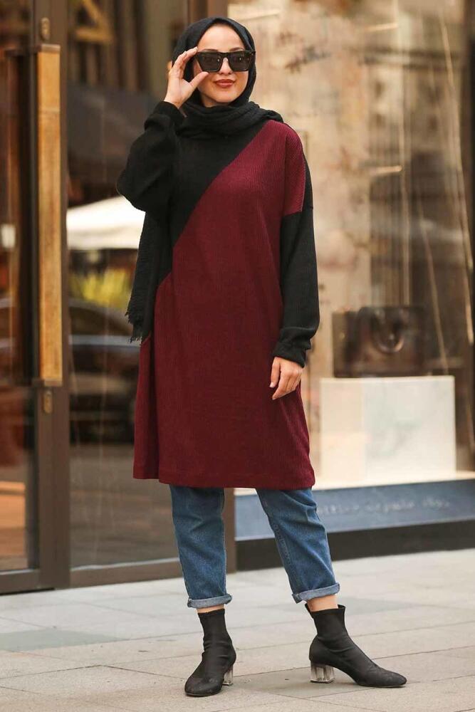 Neva Style - Bordo Tesettür Triko Tunik 120220BR - 1