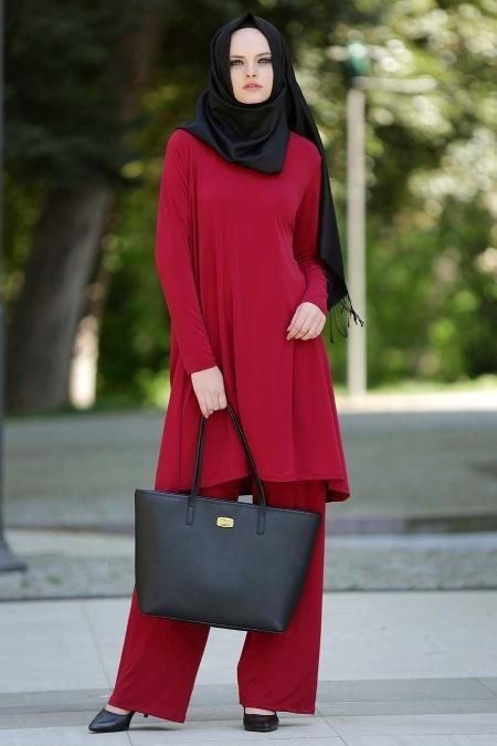 Neva Style - Sandy Bordo Tunik - Pantolon Takım - 3