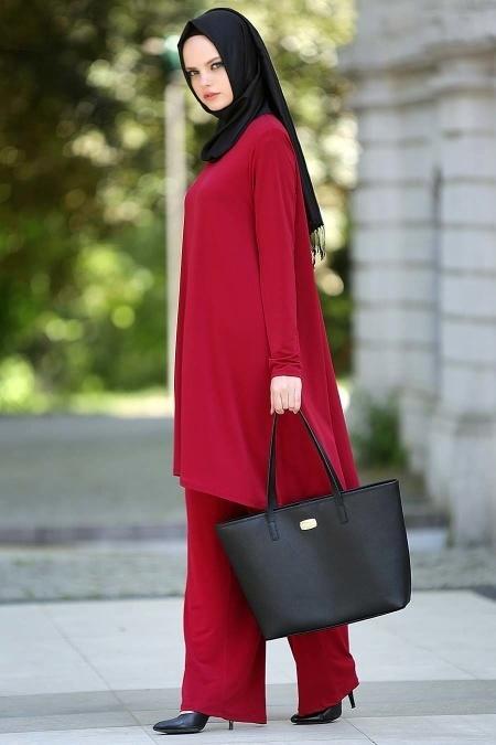 Neva Style - Sandy Bordo Tunik - Pantolon Takım - 2