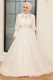 Neva Style - Luxury Ecru Modest Prom Dress 22101E - Thumbnail