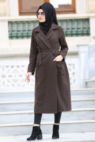Neva Style - Brown Hijab Coat 18620KH - Thumbnail