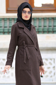 Neva Style - Brown Hijab Coat 18620KH - Thumbnail