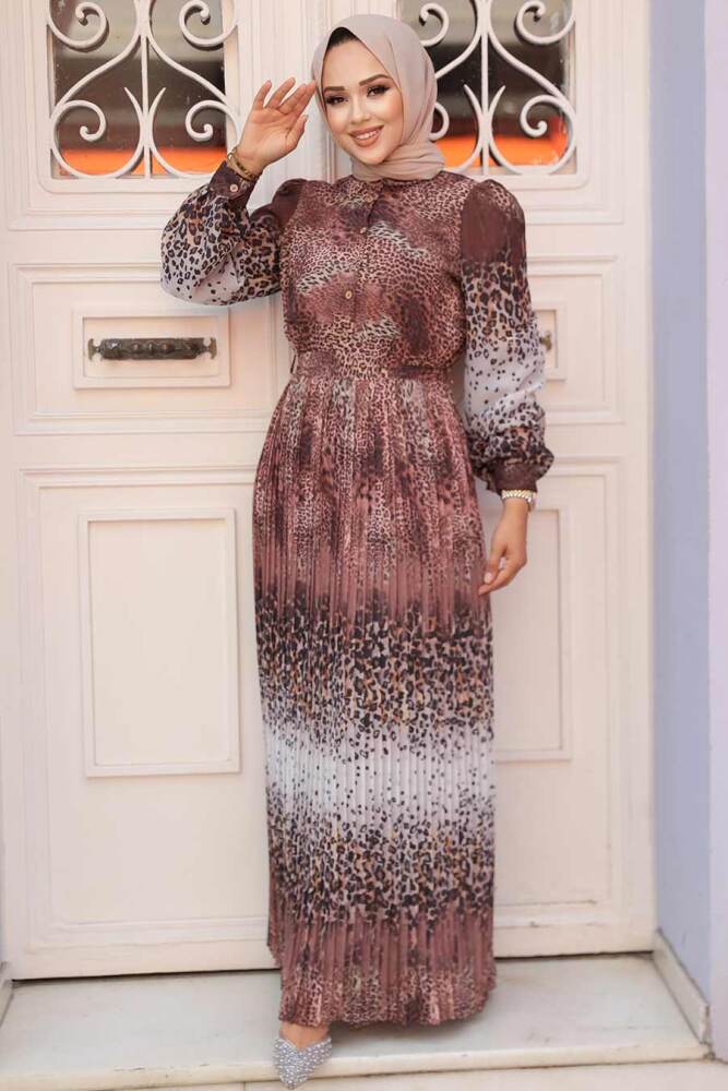 Brown Hijab Dress 3878KH - 2