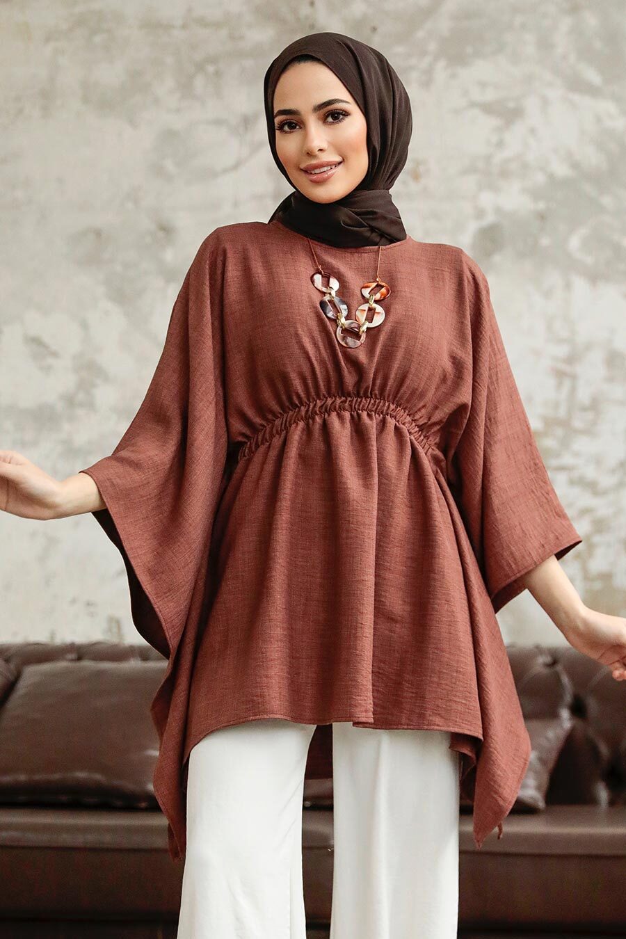 Neva Style - Brown Hijab For Women Poncho 41259KH