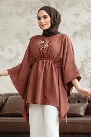 Neva Style - Brown Hijab For Women Poncho 41259KH - Thumbnail