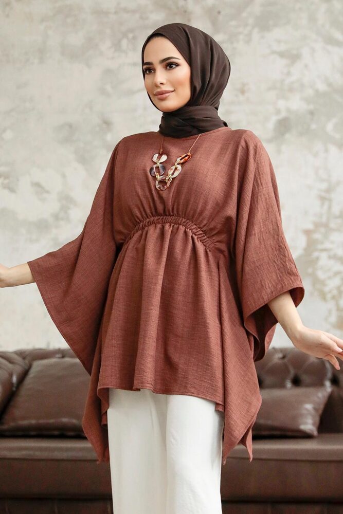 Neva Style - Brown Hijab For Women Poncho 41259KH - 1