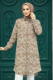Neva Style - Brown Hijab For Women Tunic 11629KH - Thumbnail