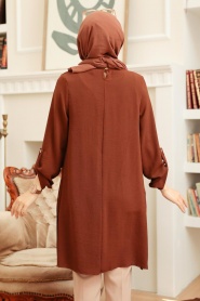 Neva Style - Brown Hijab For Women Tunic 40502KH - Thumbnail