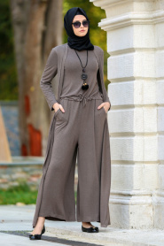 Neva Style - Brown Hijab Jumpsuit 50650KH - Thumbnail