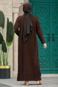 Neva Style - Brown Hijab Knitwear Dress 34150KH - Thumbnail