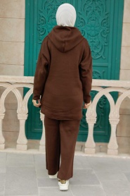 Neva Style - Brown Hijab Knitwear Islamic Clothing Dual Suit 25030KH - Thumbnail