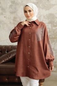 Neva Style - Brown Hijab Tunic 11351KH - Thumbnail