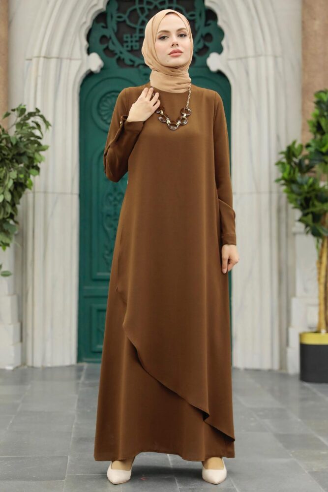 Brown Hijab Turkish Dress 34231KH - 2