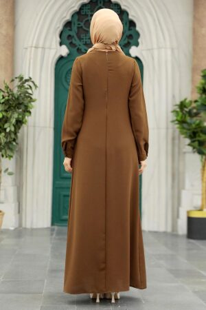 Brown Hijab Turkish Dress 34231KH - 3