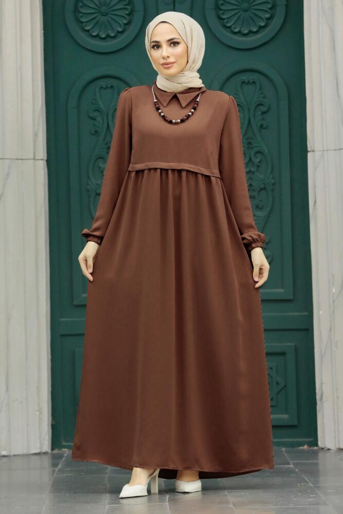 Brown Hijab Turkish Dress 414KH - 1