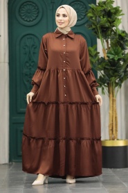 Neva Style - Brown Hijab Turkish Dress 5884KH - Thumbnail