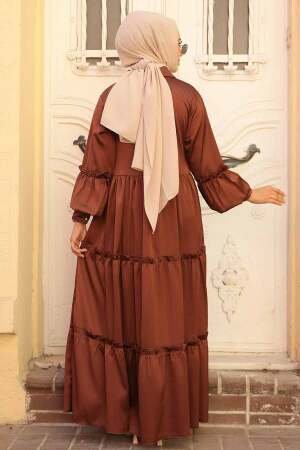 Brown Hijab Turkish Dress 5884KH - 2