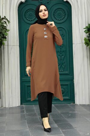 Brown Hijab Turkish Tunic 24471KH - NEVA STYLE