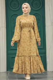 Neva Style - Brown Islamic Clothing Dress 13541KH - Thumbnail