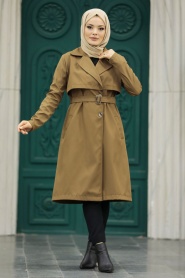 Neva Style - Brown Islamic Clothing Trench Coat 59371KH - Thumbnail