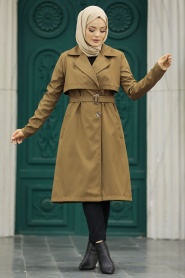 Neva Style - Brown Islamic Clothing Trench Coat 59371KH - Thumbnail