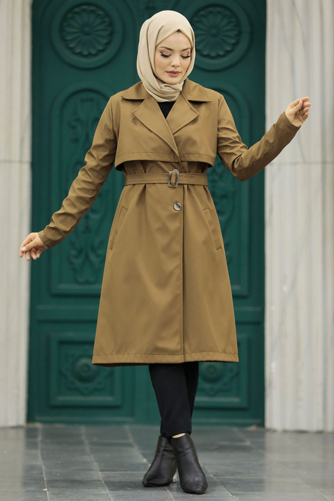 Neva Style - Brown Islamic Clothing Trench Coat 59371KH - 1