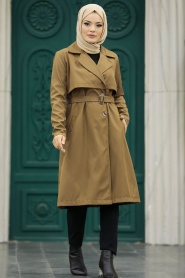 Neva Style - Brown Islamic Clothing Trench Coat 59371KH - Thumbnail