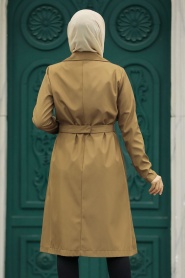 Neva Style - Brown Islamic Clothing Trench Coat 59371KH - Thumbnail