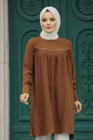 Brown Islamic Clothing Tunic 614KH - 2