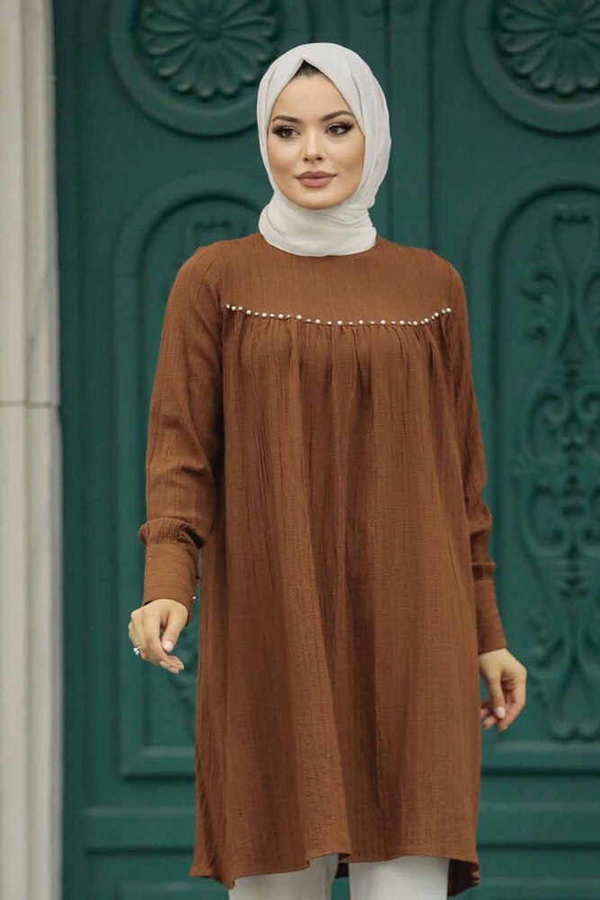 Brown Islamic Clothing Tunic 614KH - 2