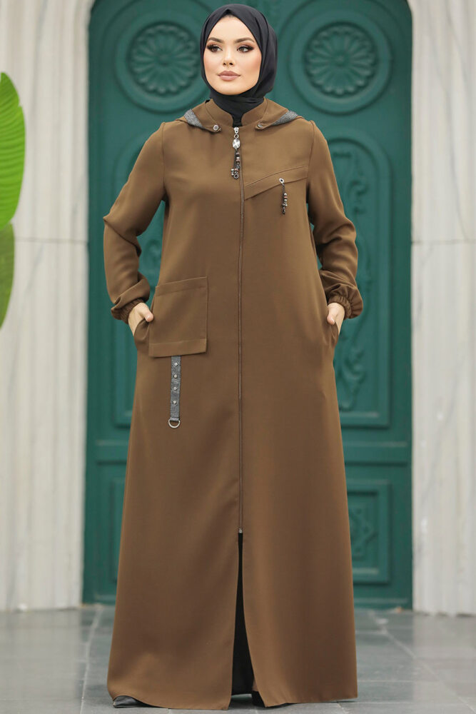 Brown Islamic Clothing Turkish Abaya 5307KH - 1