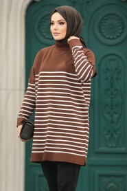 Neva Style - Brown Knitwear Hijab Tunic 10141KH - Thumbnail
